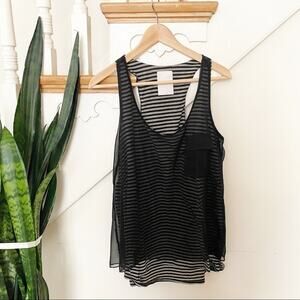 TYLE black gray striped sheer detail blouse sz S